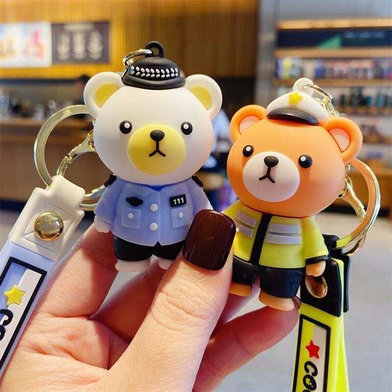 クリエイティブ漫画交通警察消防士クマキーホルダーかわいいスクールバッグ車のキー絶妙な小さなペンダントギフトドロップシッピング|undefined