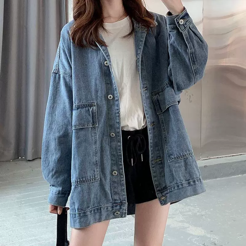 Джинсовая куртка, демисезонная ретро с длинным рукавом для отдыха, oversize