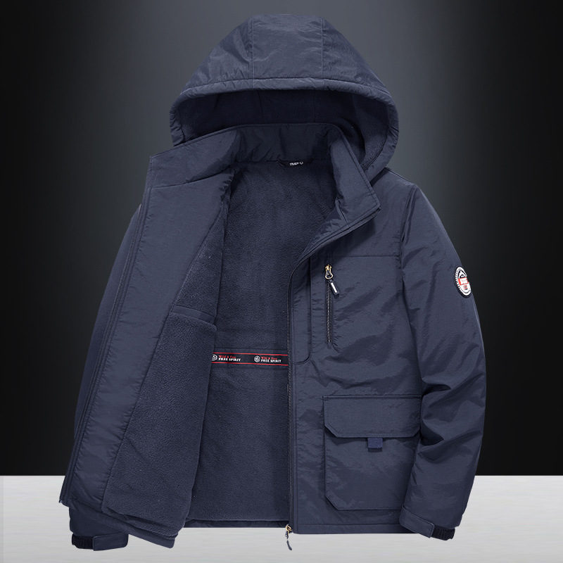 Men's Clothing Winter men's plus velvet thickened polar fleece plus cotton jacket three layer warm windproof detachable hooded jacket cotton coat_voghion.com