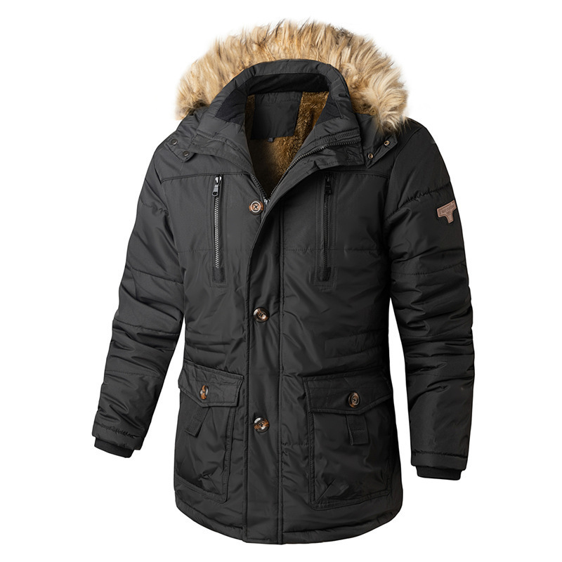 Winter Cotton-Padded Men's Jacket, Plus-Size Men's Cotton Coat with Fleece, Hooded Cotton-Padded Jacket, Coat Top, Exclusively for Cross-Border Sales