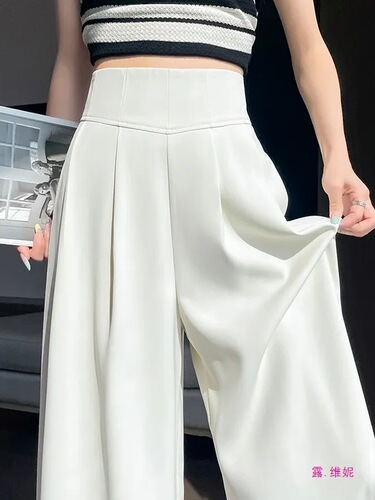 2025 new spring and summer new high-waist suit, wide-leg pants, sling-feeling casual mopping pants, abdominal pants,