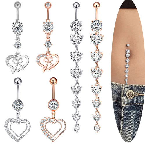 European and American cross-border AliExpress Amazon micro-inlaid zircon butterfly tassel navel ring body piercing navel button jewelry