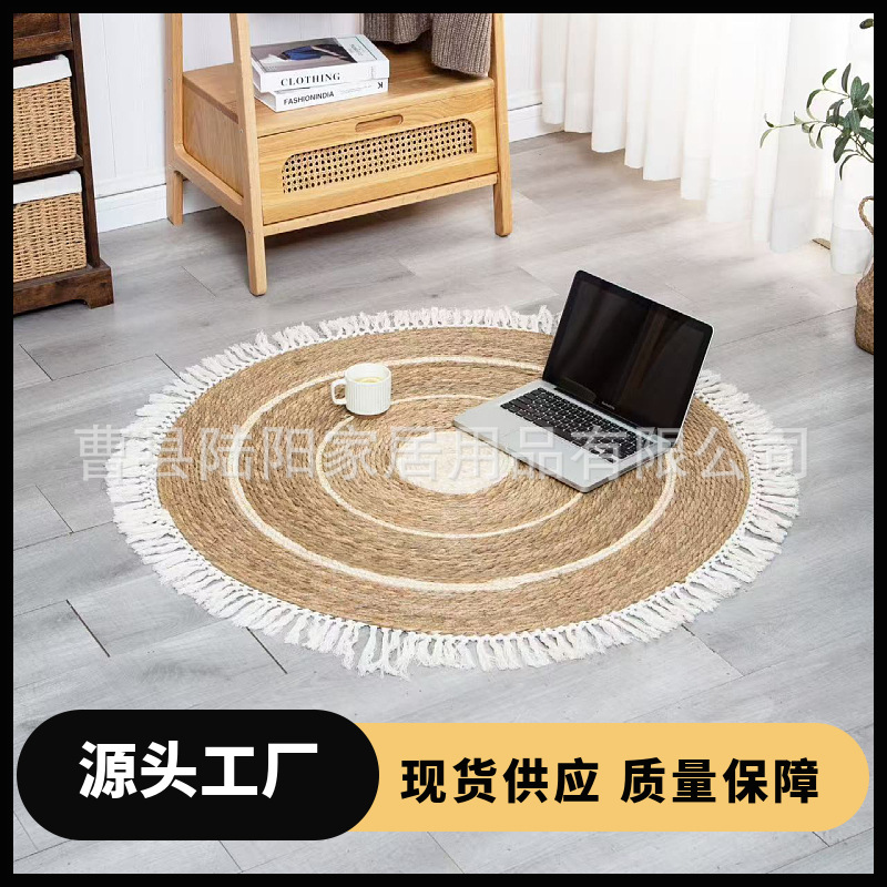 간단한 밀짚 짠 바닥 매트 손으로 짠 라운드 침실 거실 커피 테이블 매트 밀짚 짠 홈스테이 스타일 침실 카펫