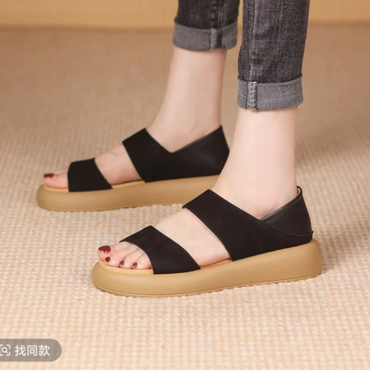 Женские сандалии в ретро-стиле 2025, летние новые повседневные и удобные римские сандалии на плоской подошве с однорядным каблуком, двойной носок.