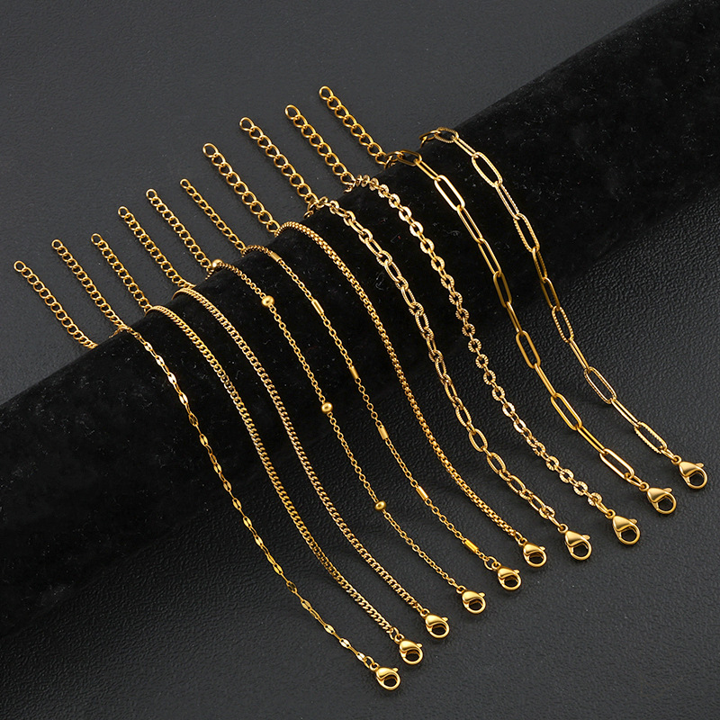 Cross-Border Popular Stainless Steel Bracelets and Anklets for Men and Women, Plated with 18K Real Gold, Fashionable and Versatile Titanium Steel Bracelet Jewelry Wholesale