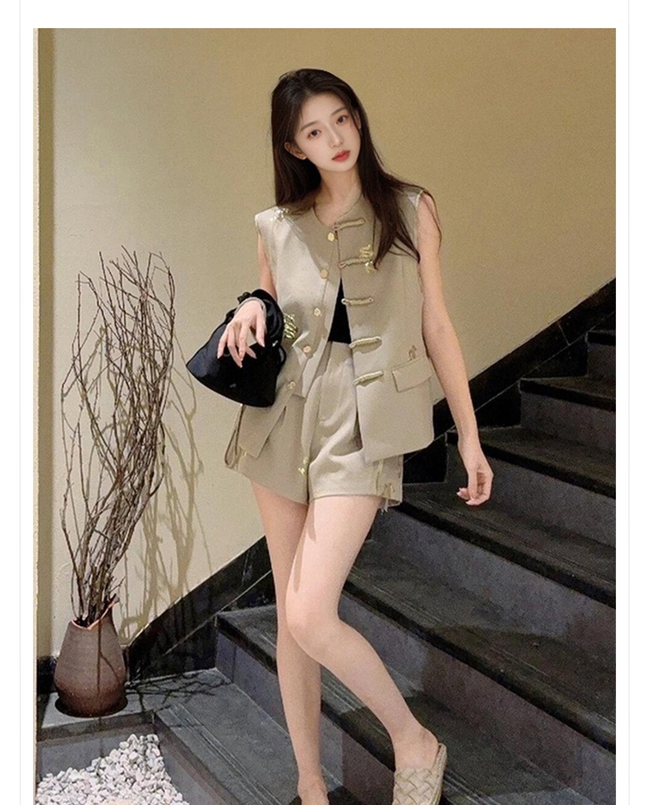 Bộ quần short vest jacquard phong cách Trung Hoa mới mùa hè 2026 ZX M4184 — Áo, Quần short chi tiết 2