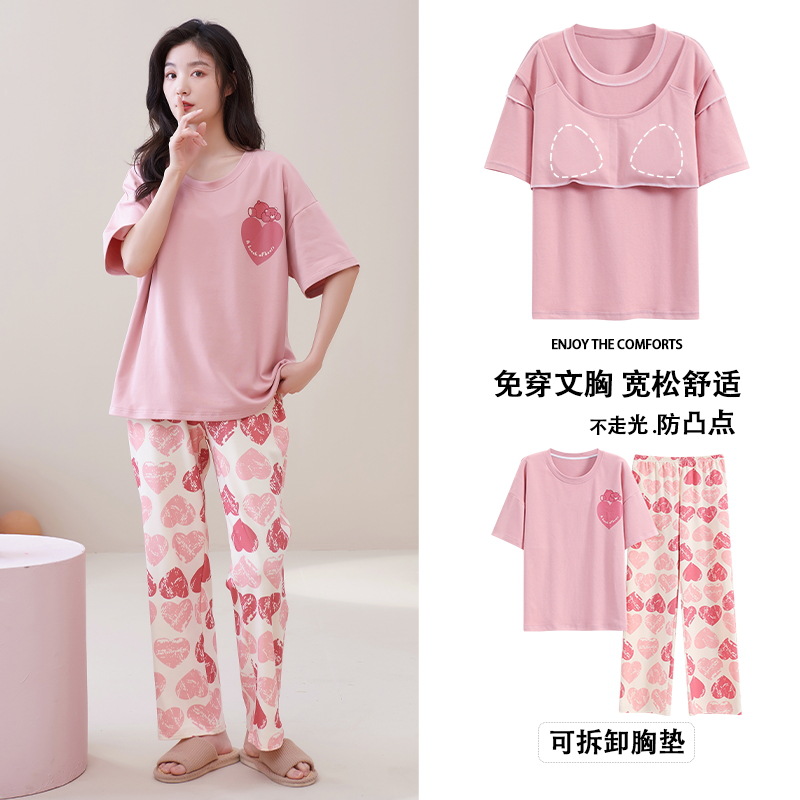 Conjunto de Pijamas de Algodón a Rayas para Mujer Suelto y Transpirable para Verano