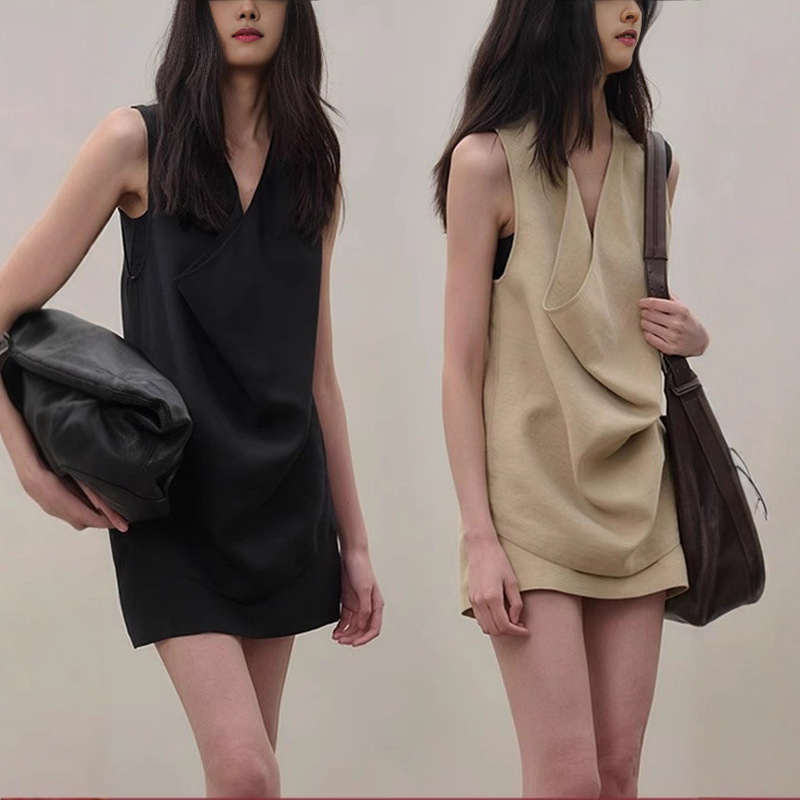 Solid Color Casual Vest Swing Collar Top 25 Summer Figure-Showing Skirt Simple Pleatless Short Skirt Skirt Suit Solid Color Casual Vest Swing Collar Top 25 Summer Figure-Showing Skirt Simple Pleatless Short Skirt Skirt Suit