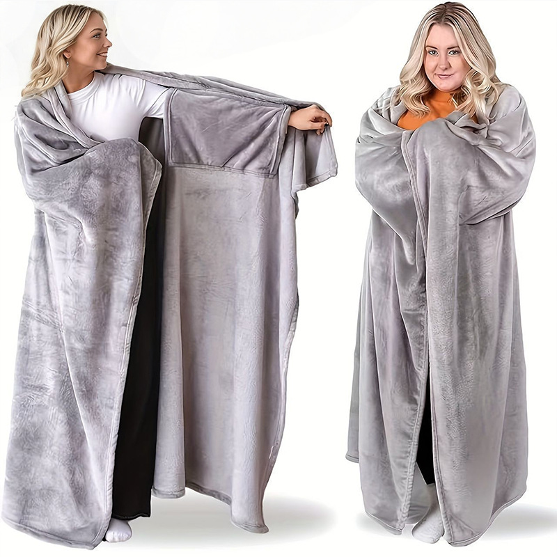 Comercio exterior personalizado mantas cálidas para vestir mantas cómodas sofá cama regalo de ropa externa capa gris suave tern