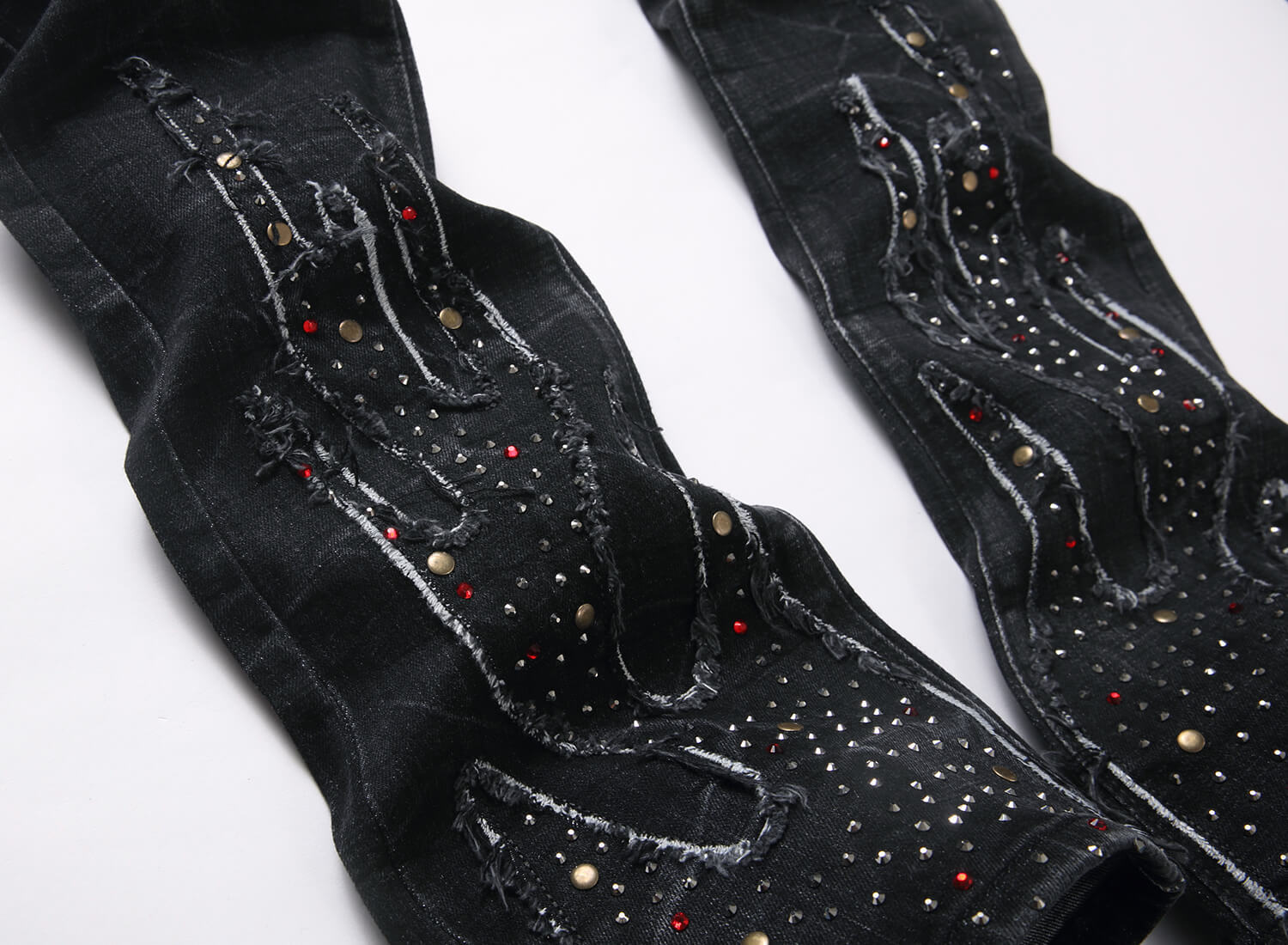Herren Slim Fit Stretch Jeans Mit Strass Patchwork Design_voghion.com