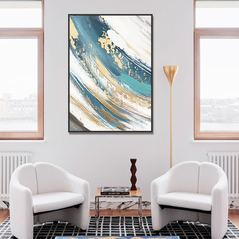 Estilo de pintura al óleo Sofá de sala de estar minimalista moderno Fondo de pared Pintura decorativa Lujo ligero Pintura abstracta de olas del mar Pintura colgante de dormitorio
