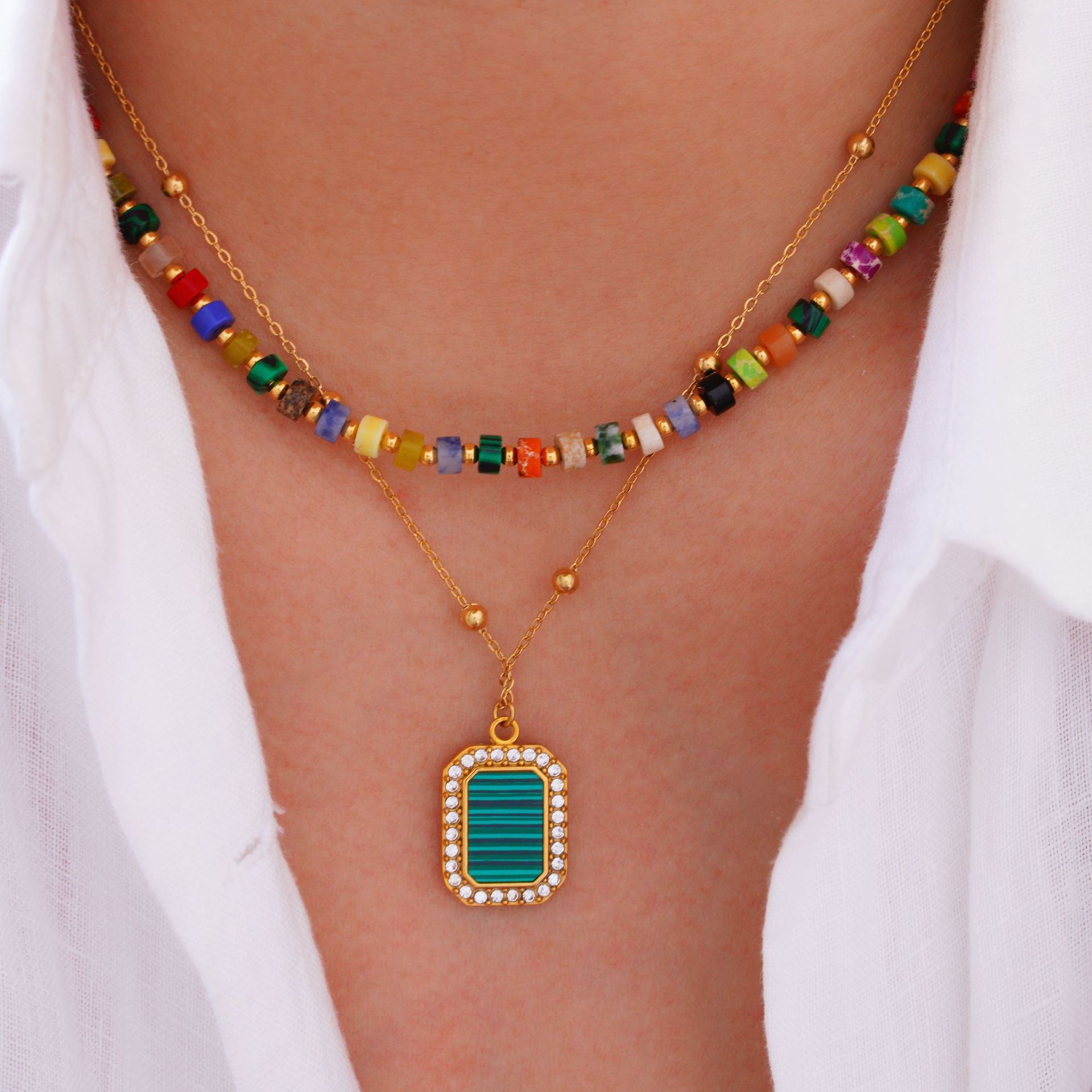 Elegant Lady Simple Style Natural Stone Titanium Steel Geometric Plating Women's Jewelry Set display picture 1