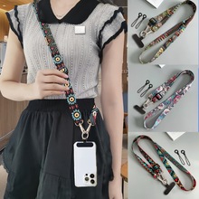 复古图腾手机带适合女士肩带斜跨挂绳可围脖佩戴加粗五金扣挂链