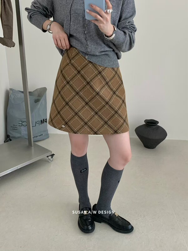 苏珊 韩系复古格纹半身裙女2025秋季新款百搭减龄气质短裙DS266|undefined