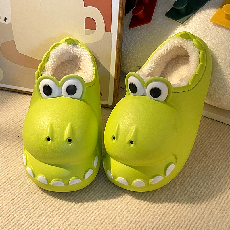 Женские хлопковые тапочки с динозаврами Nanbo Wan Baotou, зимние теплые тапочки с ощущением навоза, согревающие дома, водонепроницаемые парные хлопковые тапочки для мужчин