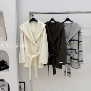 小个子连帽短款双面羊毛大衣简约慵懒宽松秋冬新款25年女弯弯袖