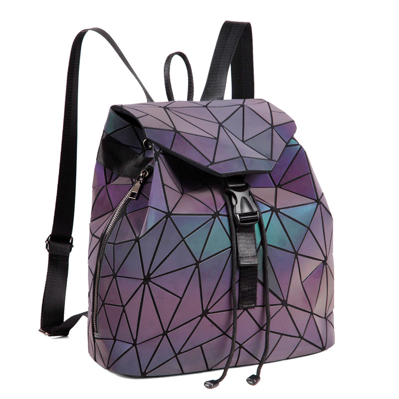 New Double Shoulder for Men and Women Universal Illusionary Geometry Diamond Grid Computer Backpack with Side Zipper_voghion.com