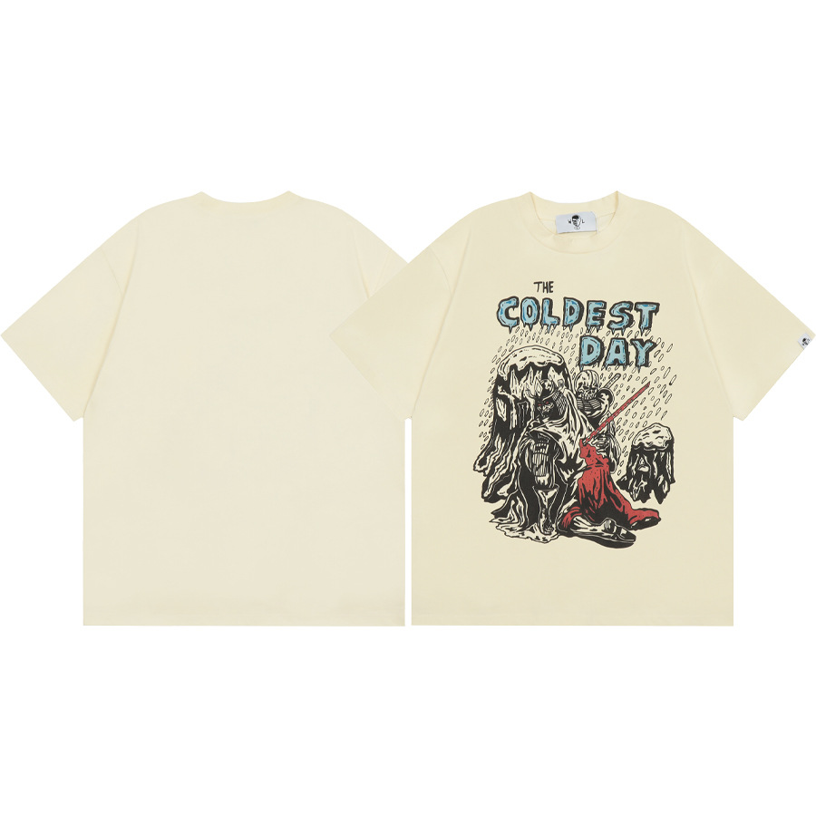 American WARREN LOTAS marca compartida con estampado de personaje de calavera masculina suelta cuello redondo camiseta de manga corta marca de moda