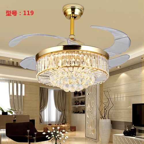 Invisible fan lamp commercial home restaurant living room 52-inch 48-inch smart frequency conversion chandelier crystal lamp with fan