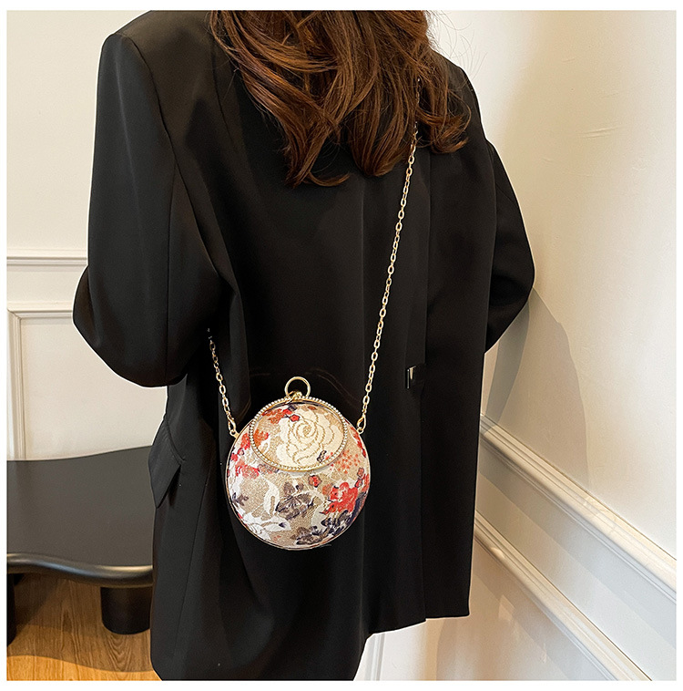 900g Weight Lock clasp Closure Type Single Shoulder Strap, Top Handle Strap Type Circle Bag Bags Type Daily, Shopping Occasion PU Material Women's Backpack Backpack Flower Pattern All Seasons Season Women's Gender Elegant, Vintage Style Style Round Shape Women's PU Flower Elegant Vintage Style Round Lock Clasp Circle Bag 12