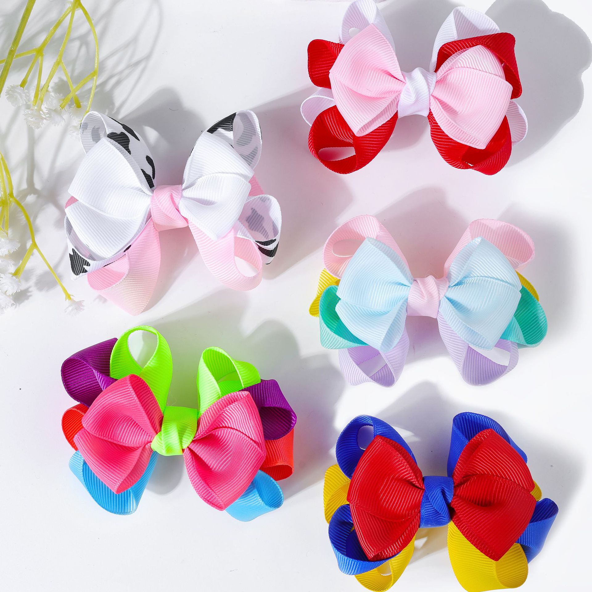 Cross-Border Double-Layer Colorfulful Bow Hairpin Temu Amazon Popular Headwear Sweet and Simple Ribbed Hair Accessories