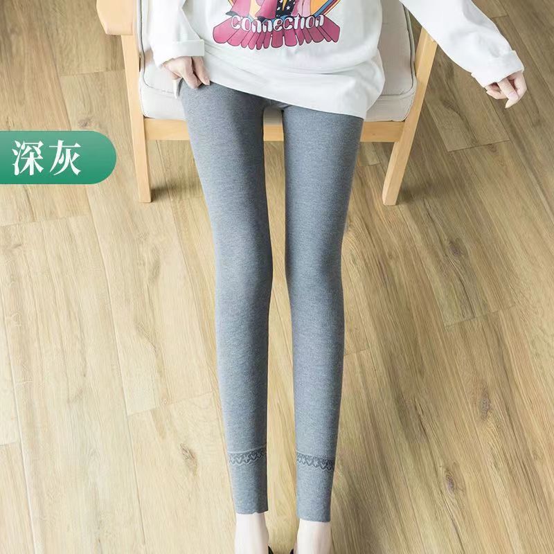 纯棉打底裤女士春秋薄款可内外穿加大码蕾丝花边弹力螺纹秋裤衬裤|undefined