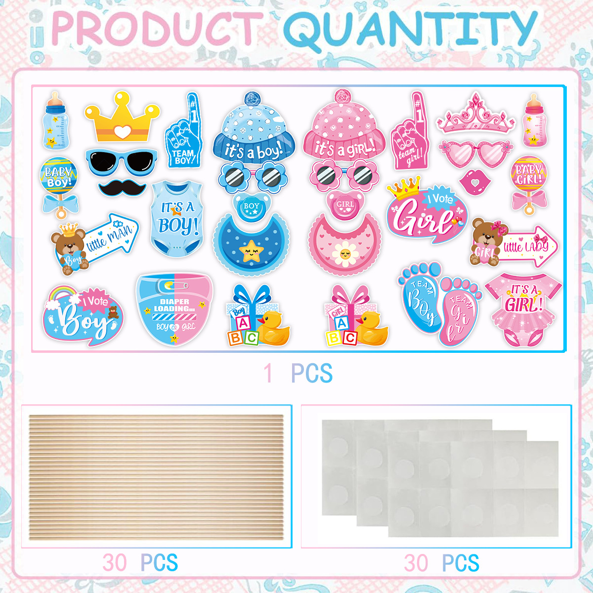 El género transfronterizo revela los accesorios de la foto de la decoración de la fiesta, los niños y las niñas anuncian los divertidos accesorios de la foto de la fiesta