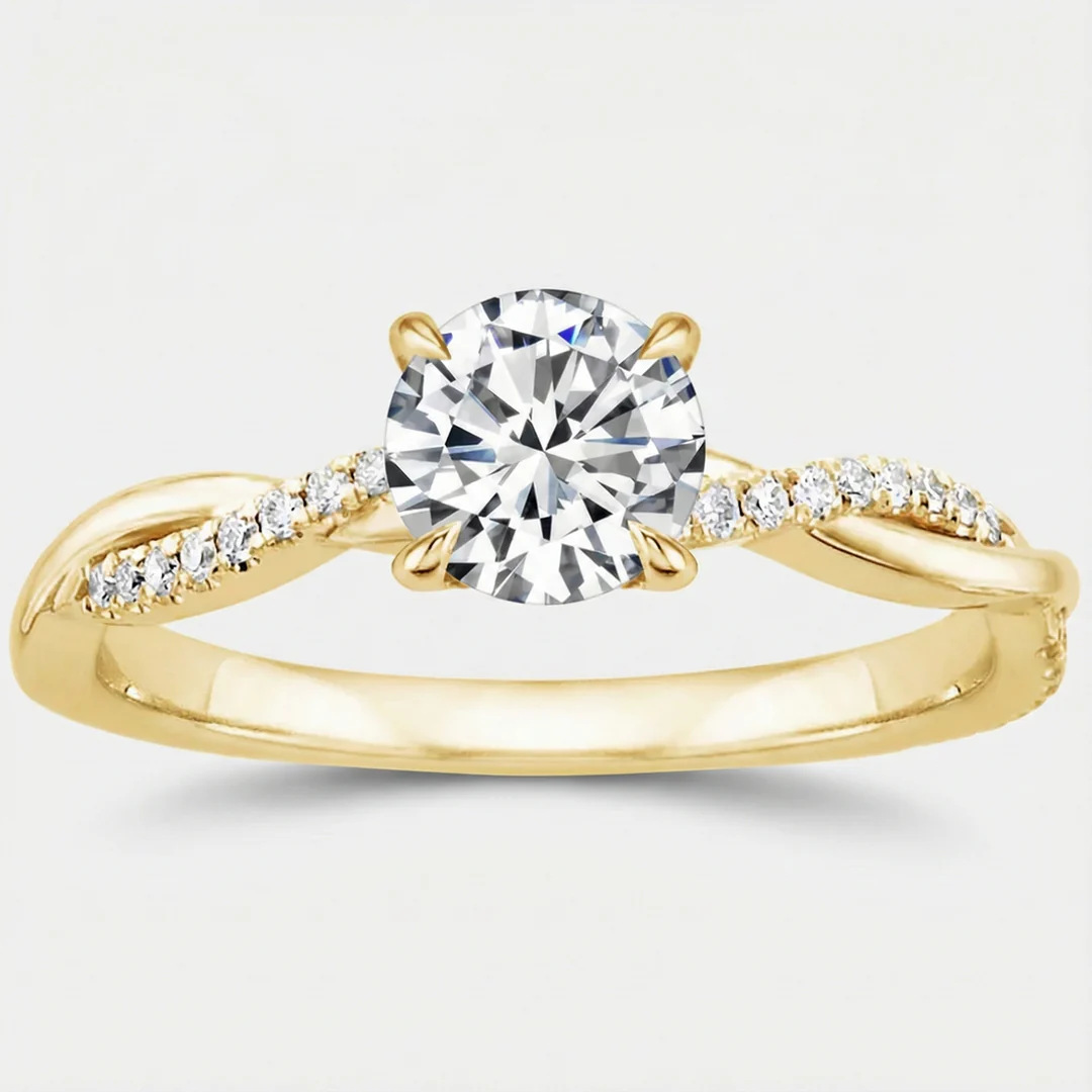Cross-border best-selling twist-arm four-prong round zirconia ring, fully encrusted with small diamonds, simulated engagement diamond ring, women's jewelry supply