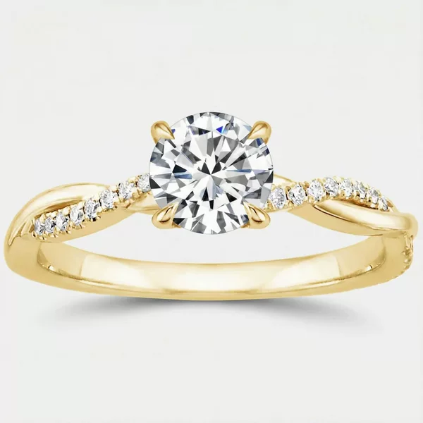 Cross-border best-selling twist-arm four-prong round zirconia ring, fully encrusted with small diamonds, simulated engagement diamond ring, women's jewelry supply