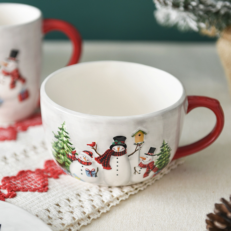 Taza de cerámica de Navidad pintada a mano original Taza de Navidad Taza de agua creativa muñeco de nieve Viejo elegido estrictamente Navidad adorable