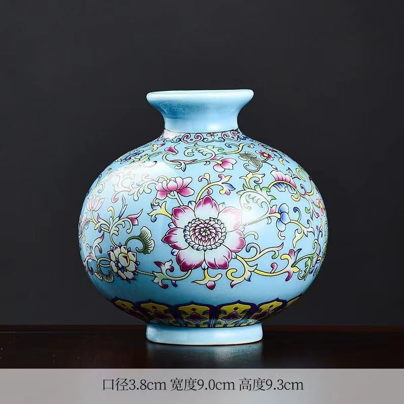 Flores de porcelana azul, vasos de flores de cerámica de lujo ligero, flores de alto nivel, decoración de mesa de comedor de estilo nuevo chino