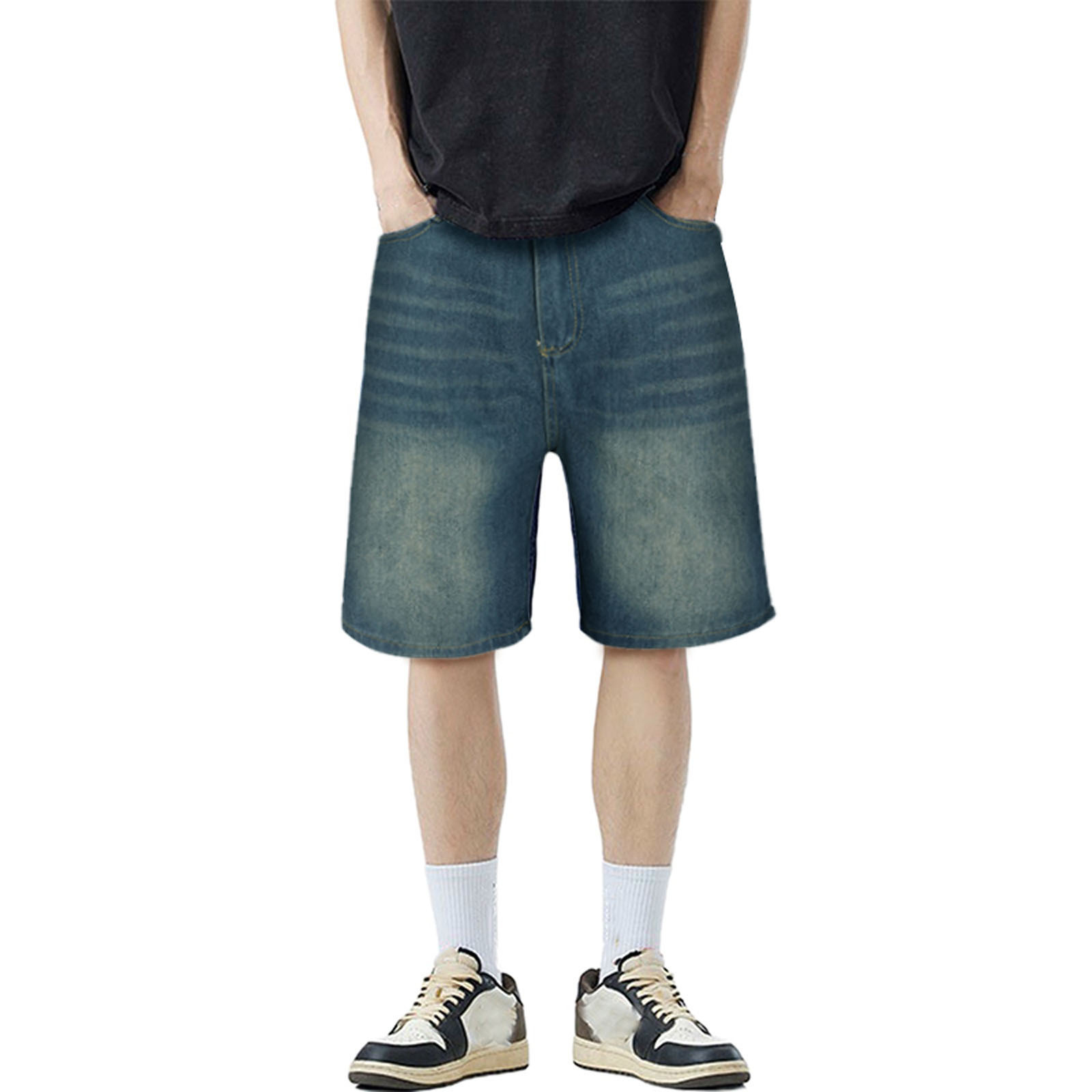 Pantalones cortos vaqueros hombre azul claro algodón elástico_voghion.com