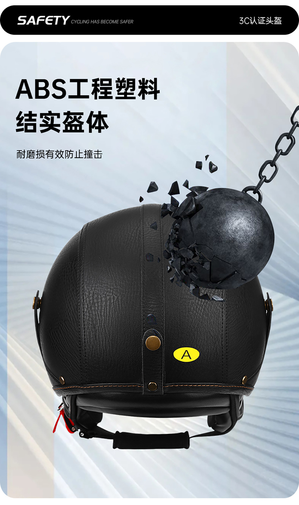 Retro 3C Certified Motorcycle Half Helmet 3/4 Leather Helmet for Men and Women, Motorcycle Helmet, Electric Vehicle All-Season Warm Safety Helmet