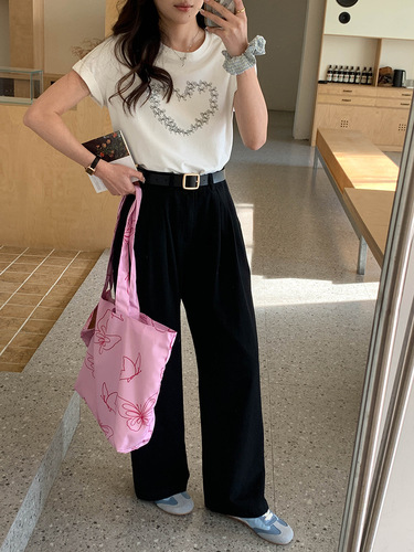 3th Morning Amber Contract Atmosphere Bow Love Print Short Sleeve T-Shirt ZY2777