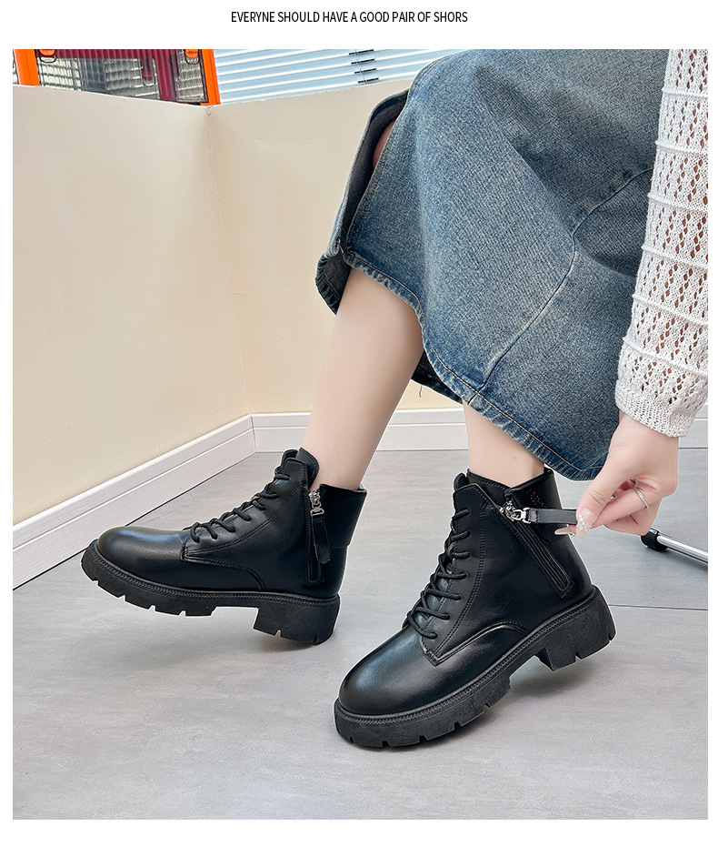 Botas cortas de suela gruesa para estudiantes, nuevas botas de moto elevadas de color rojo y red, estilo británico, otoño 2023_voghion.com