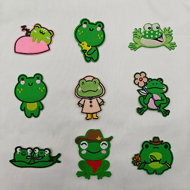 青蛙刺绣呱呱布贴电脑绣花衣帽包补丁贴跨境货源卡通熨烫服装辅料