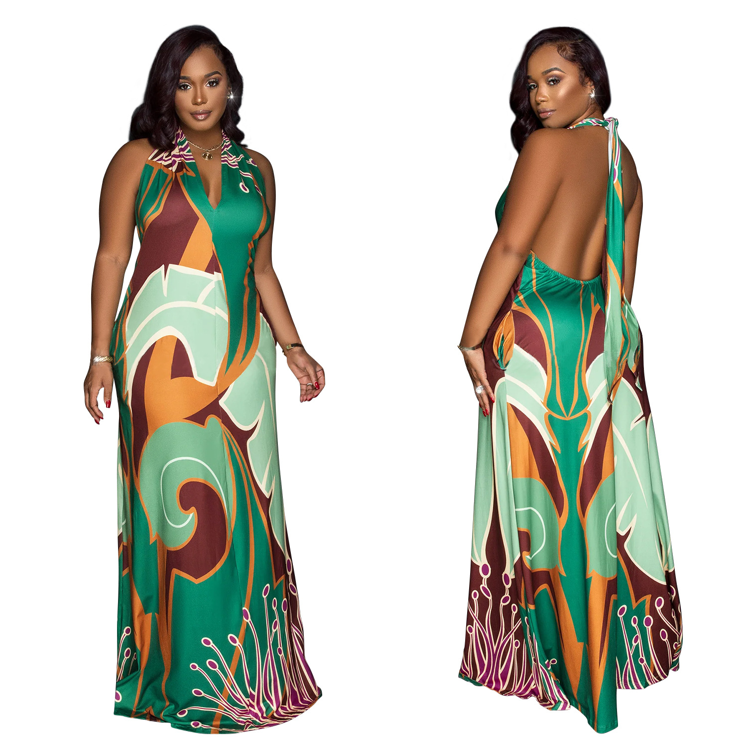 C6763 transfronterizo AliExpress Amazon moda europea y americana de las mujeres Sexy impreso sin vestido sin mangas espalda vestido image 6