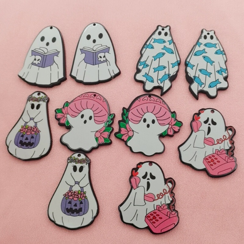 国境を越えた人気のハロウィンアクリル両面印刷クリエイティブ漫画かわいいゴーストペンダント DIY ジュエリー|undefined
