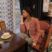 高端轻奢2023秋季新款法式名媛小香外套女粉色重工手绣短款外套女