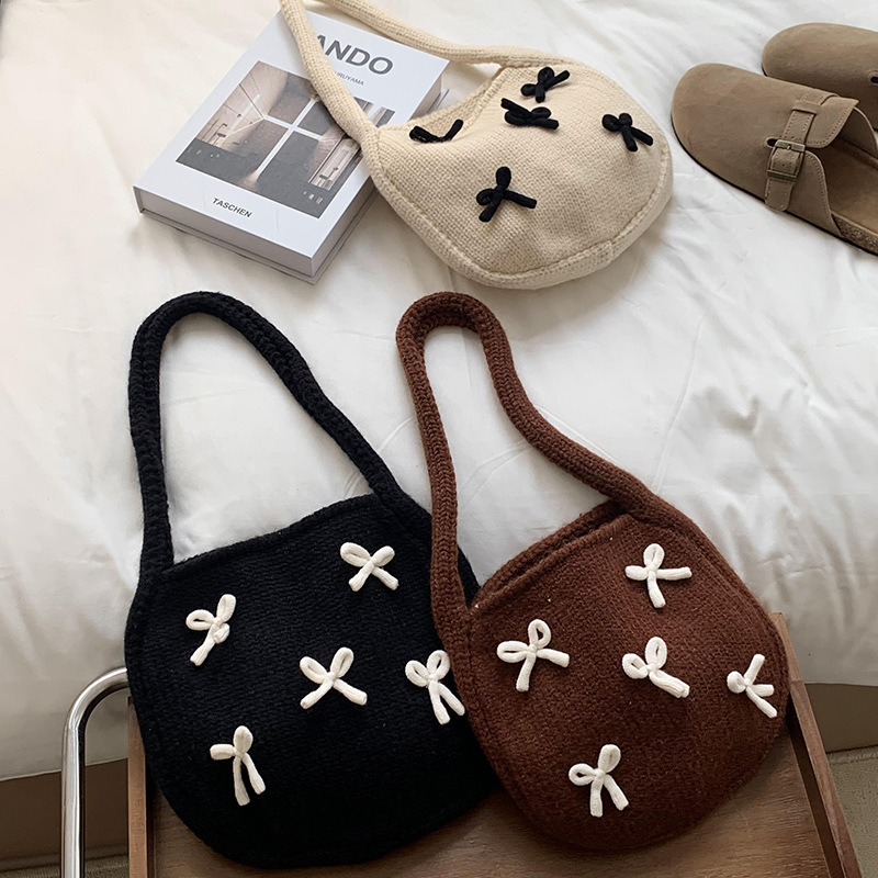 Bolsa de mano de mujer otoño / invierno nuevo estilo coreano atmósfera arco rojo tejido bolso de hombro lana