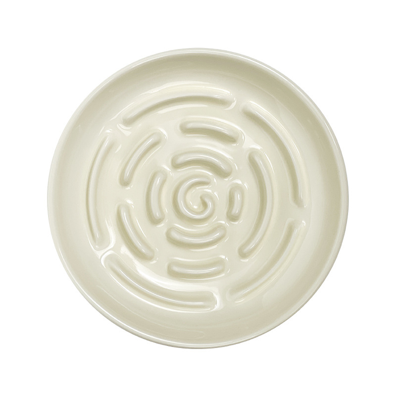 Plato creativo de cerámica de 6 pulgadas con forma de laberinto para lamer, plato de alimentación lenta para el hogar, plato de alimentación lenta antiasfixia, plato de comida para gatos antideslizante.