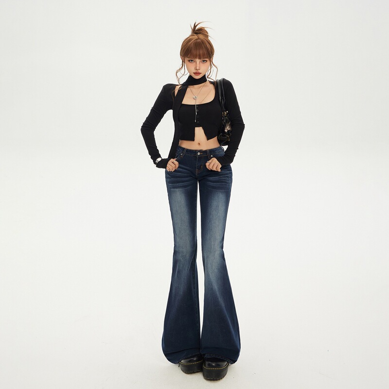 American Retro Low-Waist Flared Jeans for Women, 2026 Spring New Style, Slim Fit, Versatile, Drapey Bell-Bottom Pants