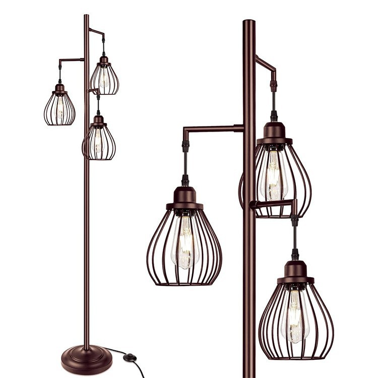 Amazon retro jaula de pájaros de hierro forjado tres extremos sala de estar lámpara de suelo estudio moderno dormitorio lámpara de lectura protector de ojos