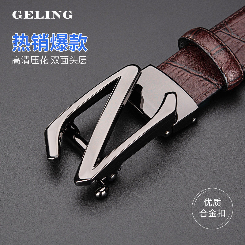 Cross-border supply letter men's belt business automatic buckle men's pants belt cowhide fashion pants with a generation of hair