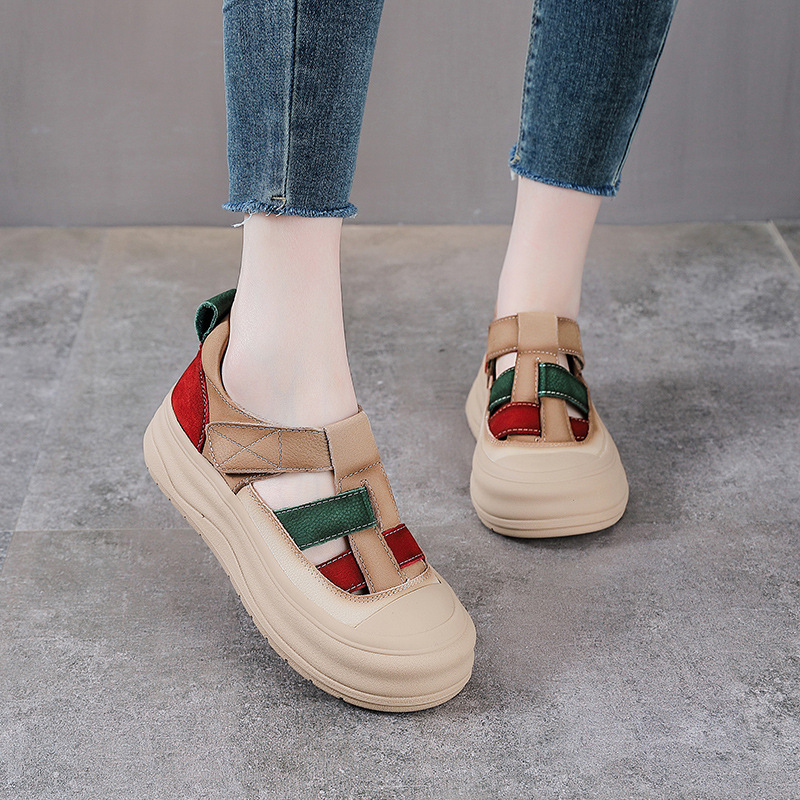 Giày lười nữ da bò đục lỗ đế dày Velcro — Màu vàng