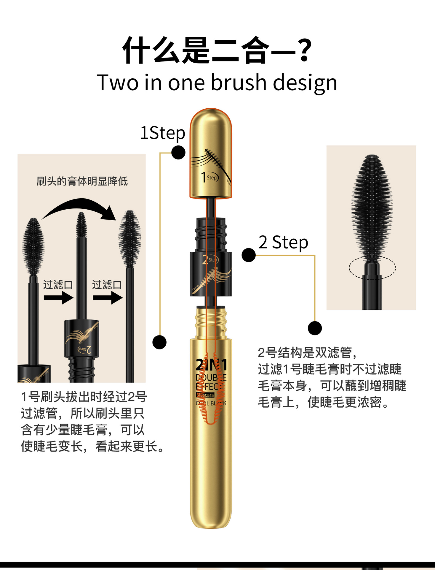 Hellokiss Dual-Effect 2-in-1 Long and Curly Mascara Waterproof, Non-smudging, Long-lasting and Thick 4D Mascara undefined