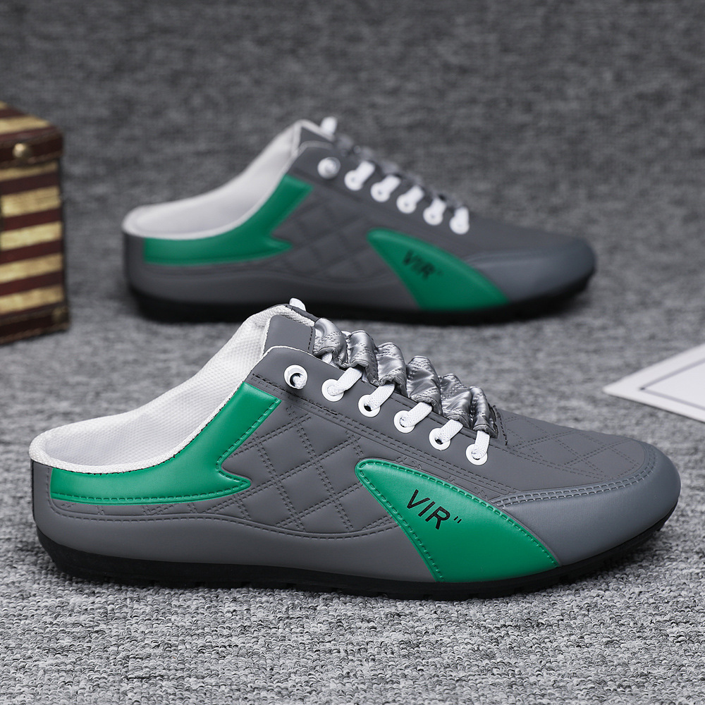 Primavera y verano nuevos zapatos para hombres, zapatos de medio dedo perezosos transpirables de moda, zapatillas de deporte casuales de cuero para hombres, venta al por mayor para hombres