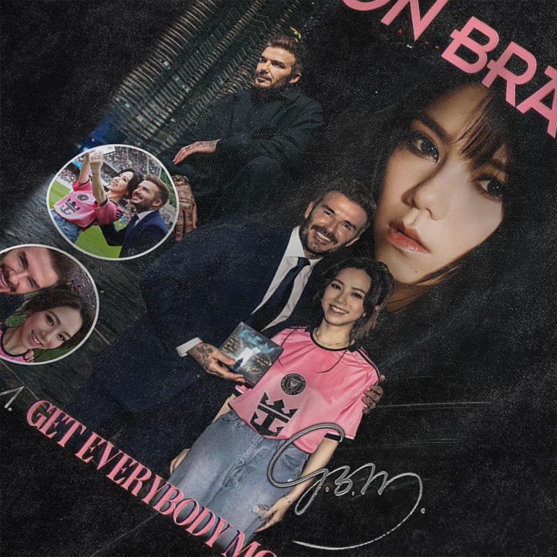 Deng Ziqi Beckham impresa camiseta de manga corta de cuello redondo suelta estrella de moda de fútbol