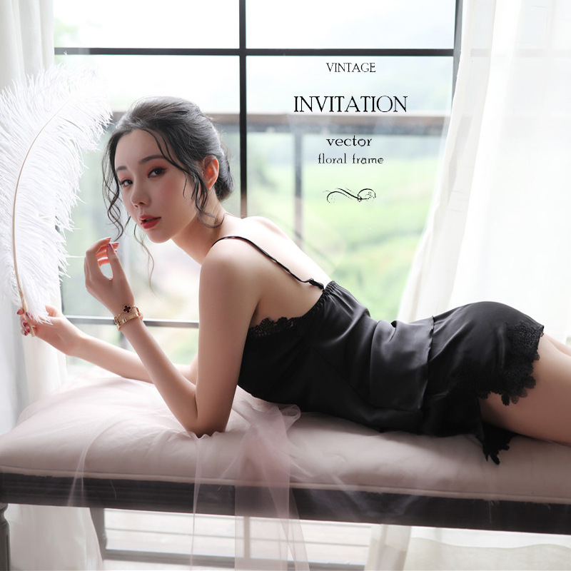 Lace Babydoll Pajama Set with Chest Pad, Suspenders and Shorts, Black One Size — detail image 10