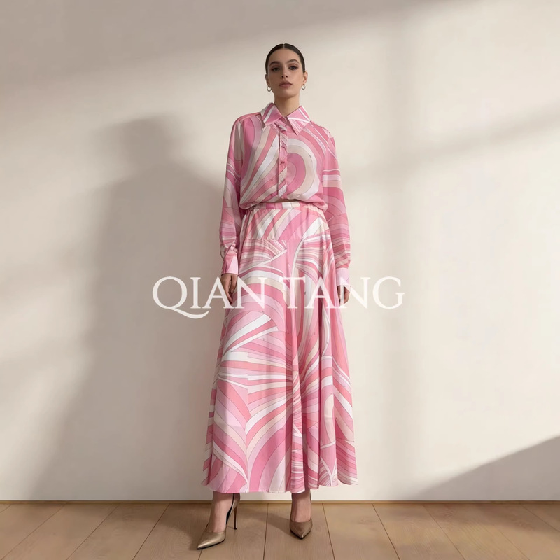 Resort-Style Fashion New Designer Brand Printed Long Dress Two-Piece Set Cross-Border Foreign Trade Independent Station Model Resort-Style Fashion New Designer Brand Printed Long Dress Two-Piece Set Cross-Border Foreign Trade Independent Station Model